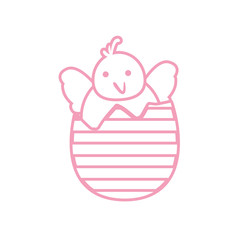 Happy easter chick inside egg line style icon vector design