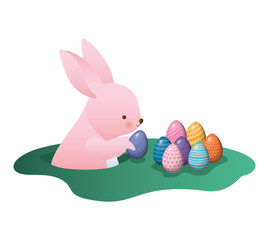 Happy easter rabbit with eggs vector design