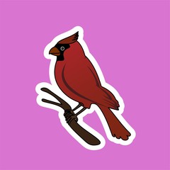 Sticker of Red Bird Cartoon, Cute Funny Character, Flat Design