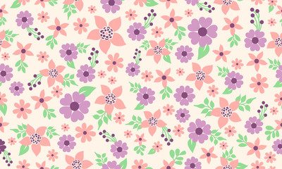 Antique wallpaper for spring, with seamless leaf and flower pattern background design.