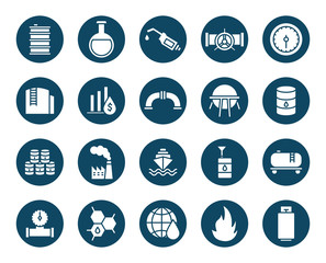 Isolated oil industry block and flat style icon set vector design