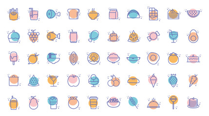 Isolated food block line style icon set vector design