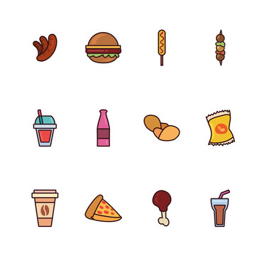 Isolated fast food line and fill style icon set vector design