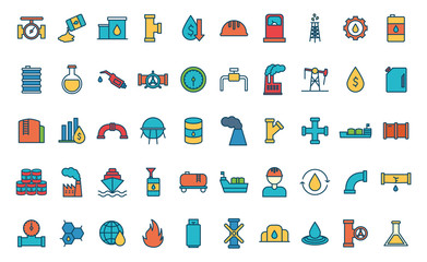 Isolated oil industry line and fill style icon set vector design