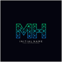 Letter MH abstract line art logo template.