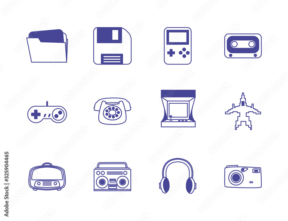 Poster isolated retro line style icon set vector design