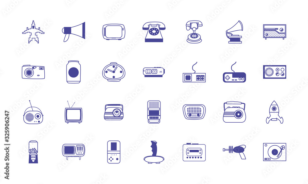 Poster isolated retro line style icon set vector design