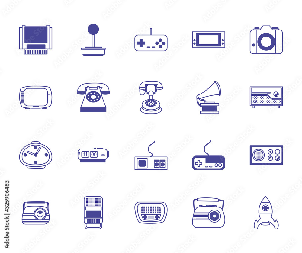 Poster isolated retro line style icon set vector design