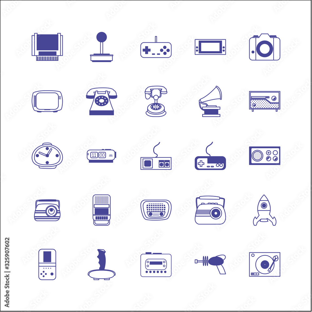 Poster isolated retro line style icon set vector design