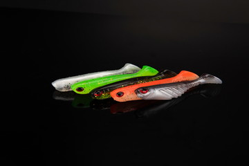 All kinds of bionic baits are practical tools for fishing under the black background