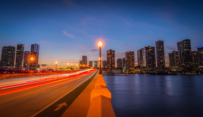 city night lighting skyline cityscape downtown architecture bridge circulation buildings dusk sunset miami florida sky street tower © Alberto GV PHOTOGRAP