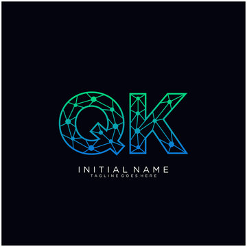 Letter QK abstract line art logo template.