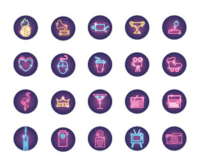 neon style icon set vector design