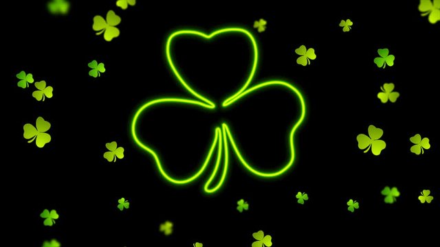 Saint Patrick Day neon clover leaf abstract motion background