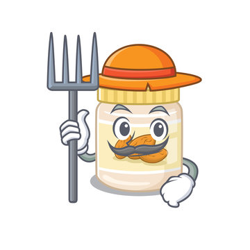 Happy Farmer almond butter cartoon picture with hat and tools
