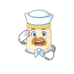 Almond butter cartoon concept Sailor wearing hat