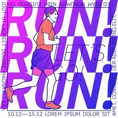 Vector illustration on the theme of running. Slogan. Typography, t-shirt graphics, poster, print, banner, flyer postcard motivational. Elderly lady dressed in sportswear training.