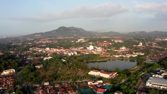4k Aerial morning view town of Kulim, Kedah, Malaysia. The Kulim District is a district and town in the state of Kedah, Malaysia. It is located on the southeast of Kedah, bordering Penang. 