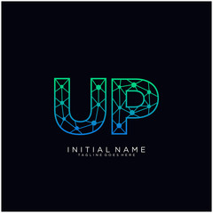 Letter UP abstract line art logo template.