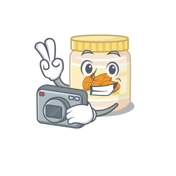 Cool Photographer almond butter character with a camera