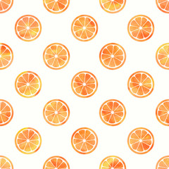 Watercolor sliced ​​oranges on white background. Isolated on white. Seamless pattern. Isolated on white. Watercolor stock illustration. Design for wallpapers, textile, covers.