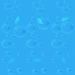 blue water seamless pattern with many bubbles, fabric print, light design, vector illustration