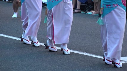 KOENJI, TOKYO, JAPAN - 25 AUGUST 2019 : Scenery of AWA ODORI FESTIVAL. It is a traditional dance festival of Tokushima prefecture. Famous annual Japanese summer event.