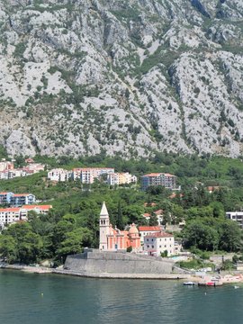 Beautiful ocean and mountain views along the coast of Kotor Bay in Montenegro