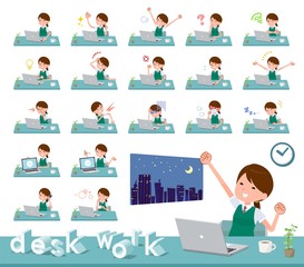 flat type school girl green vest summer_desk work