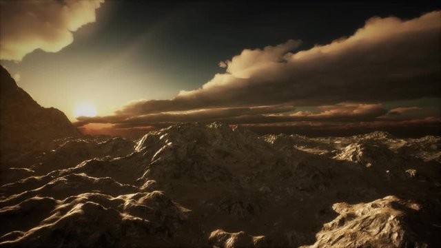 mountain landscape in high altitude with rays of light