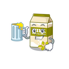 Smiley pistachio milk mascot design with a big glass