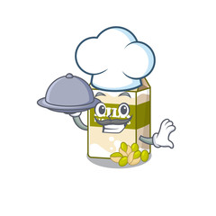 A picture of pistachio milk as a Chef serving food on tray