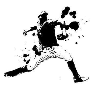 野球選手 投手 ピッチャー 手描きイラスト Stock Illustration