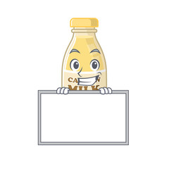 Cashew milk cartoon design concept grinning with board
