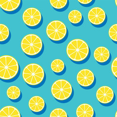 Round lemon slices, seamless pattern. Bright tropical fruits. 