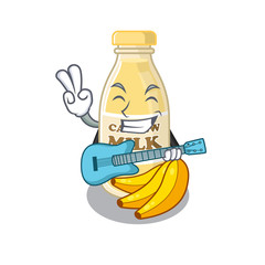 A picture of cashew milk playing a guitar