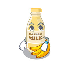 cartoon character design of cashew milk on a waiting gesture