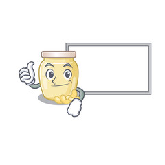 Thumbs up of cashew butter cartoon design having a board