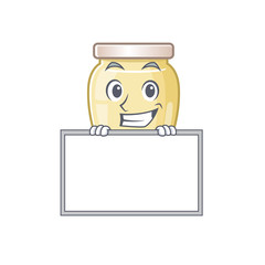 Cashew butter cartoon design concept grinning with board