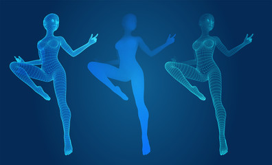 vector set of female figures in dance poses on the background