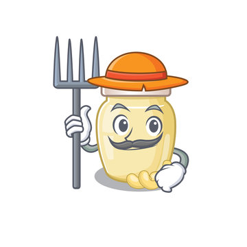 Happy Farmer cashew butter cartoon picture with hat and tools