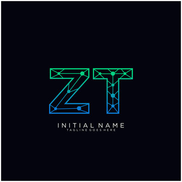 Letter ZT abstract line art logo template.