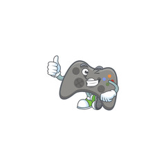 A mascot icon of black joystick making Thumbs up gesture