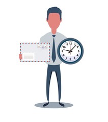 Businessman or clerk. Male character in trendy simple style with objects, flat vector illustration. Business concept. Isolated on white background.