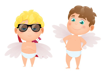 vector set of cupids of angels for valentines day
