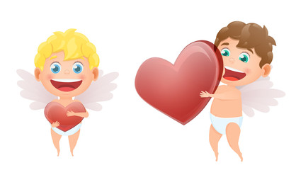 vector set of cupids of angels for valentines day