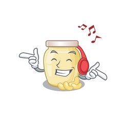 Listening music cashew butter cartoon character concept