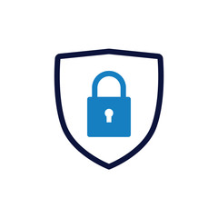 Shield with a padlock. Safe and protect logo on white background. Vector illustration. lock, set, vector, icon, open, closed.icon; lock; set; key;