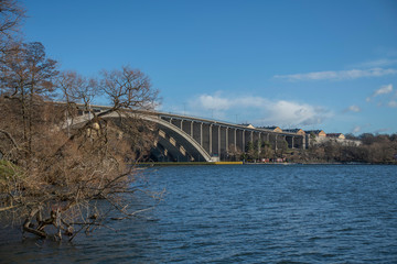 Bridge Tranebergsbron between the Stockholm districts Traneberg and Kristineberg a sunny winter day