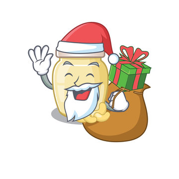 Santa cashew butter Cartoon character design having box of gifts